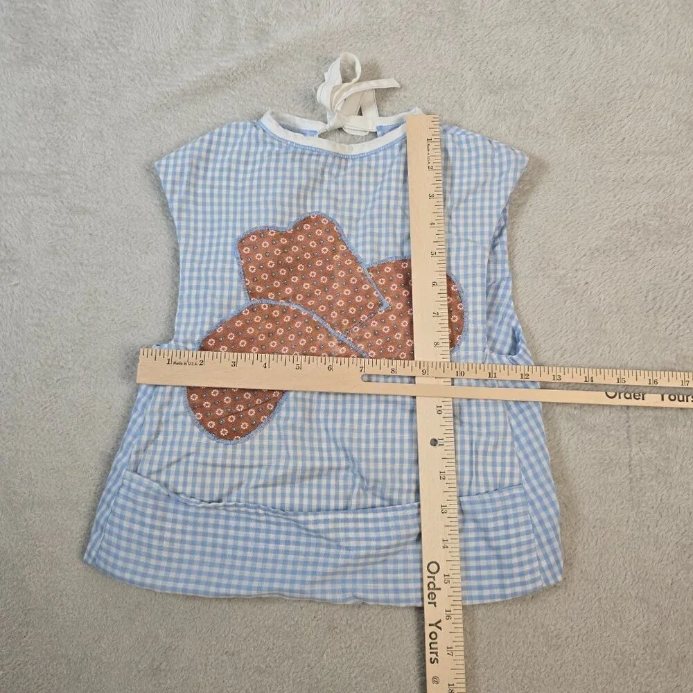 Vintage Baby Bib Blue Gingham Cowboy Hat Applique Pocket Boy Handmade Country
